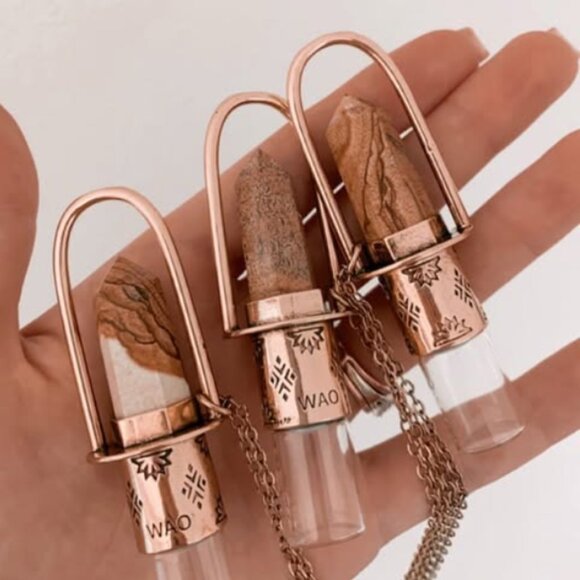 Wood and Oils Jewelry - NWOT - Handmade Brass Essential Oil Rollerball Necklace with Ocean Jasper Stone